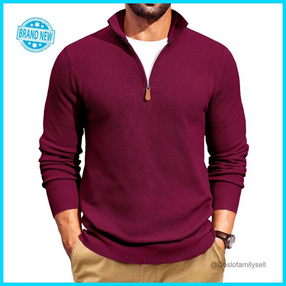 Quarter Zip Pullover Sweater Slim Fit Mock Neck Casual Long Sleeve Dressy